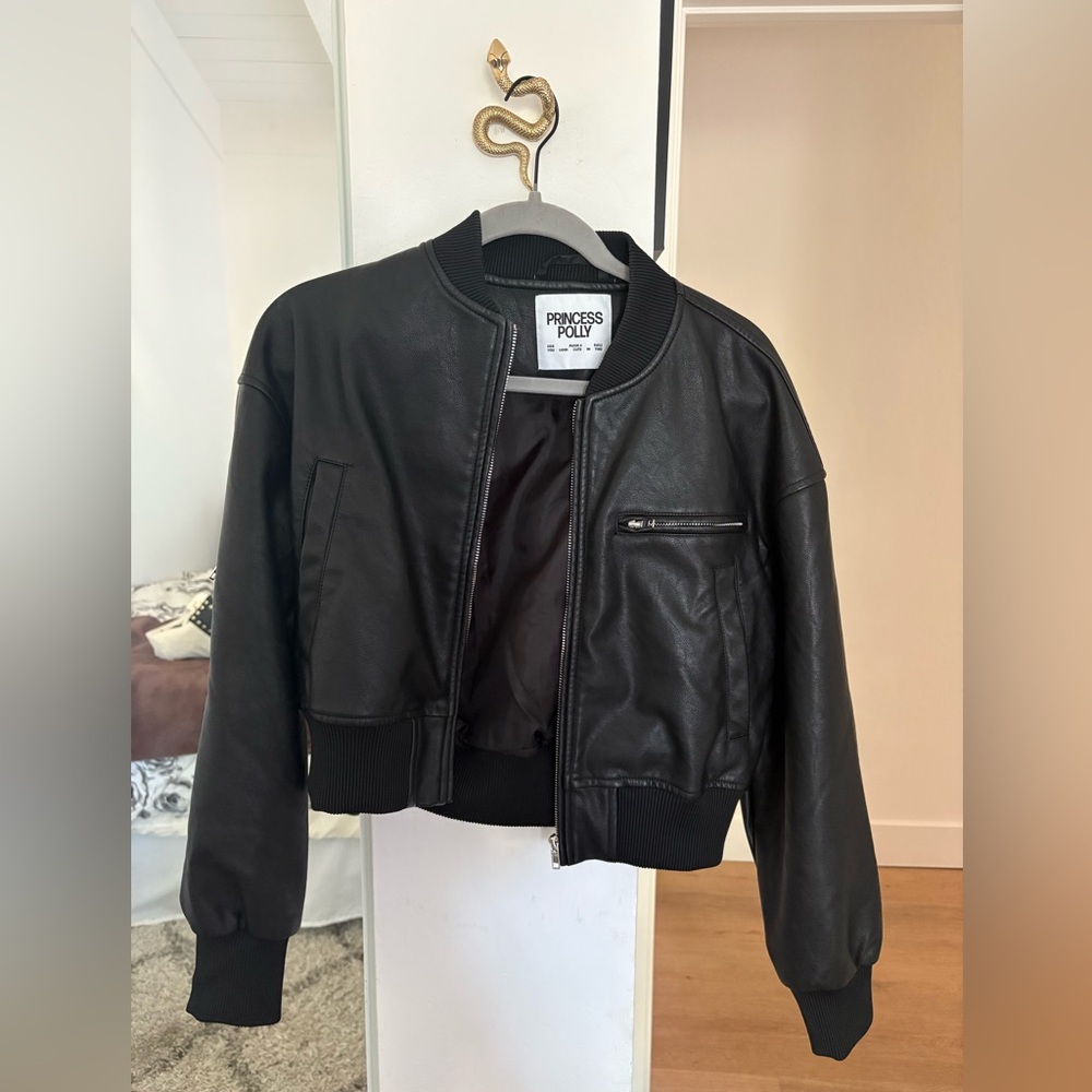 Princess Polly Sweet Disaster Faux Leather Bomber Jacket